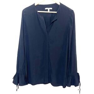 Derek Lam‎ 10 Crosby Black Blouse V Neck Drawstring Cuff Size 6 Ruffle